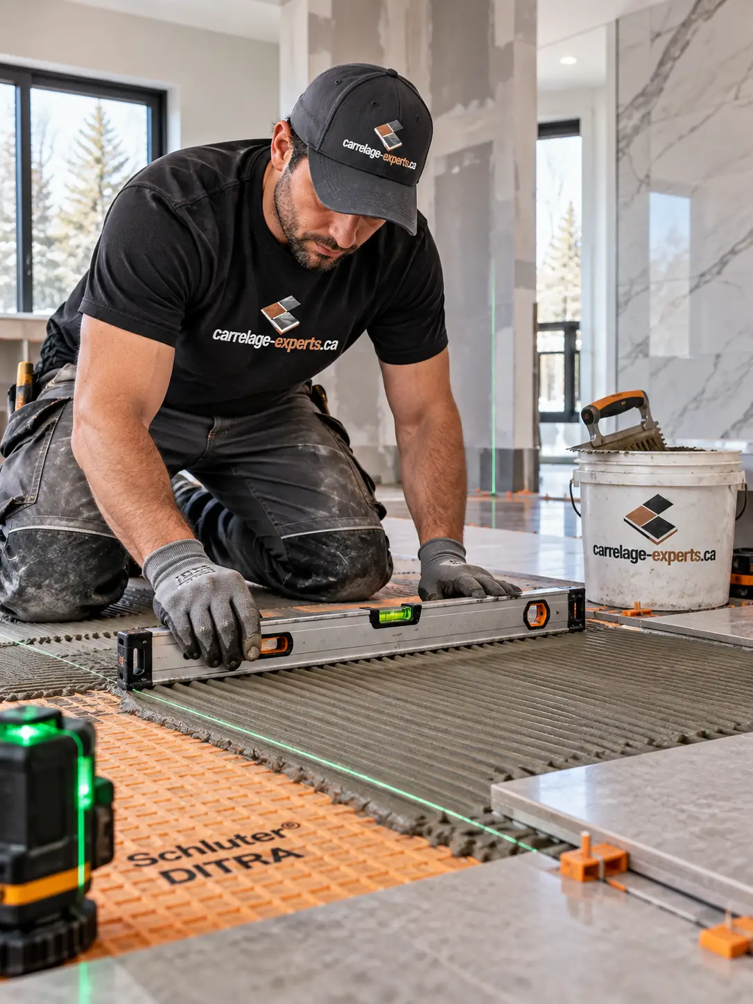 Pose de plancher de céramique sur membrane de désolidarisation